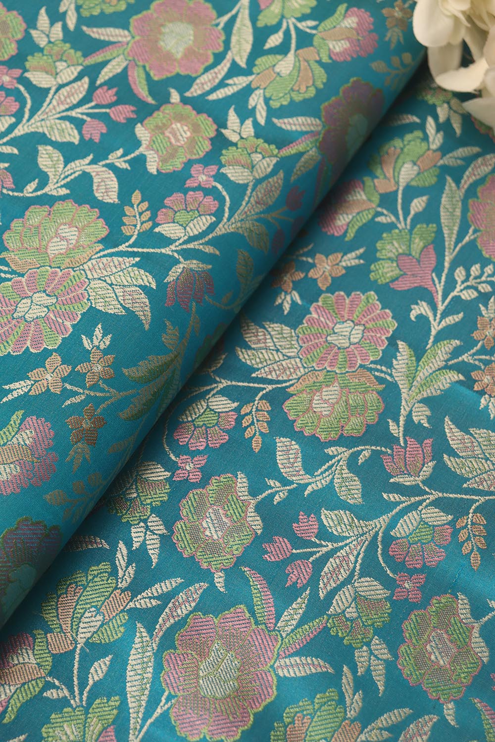 Shop exquisite Blue Banarasi Silk Tanchui Jamawar Fabric (1 Mtr)