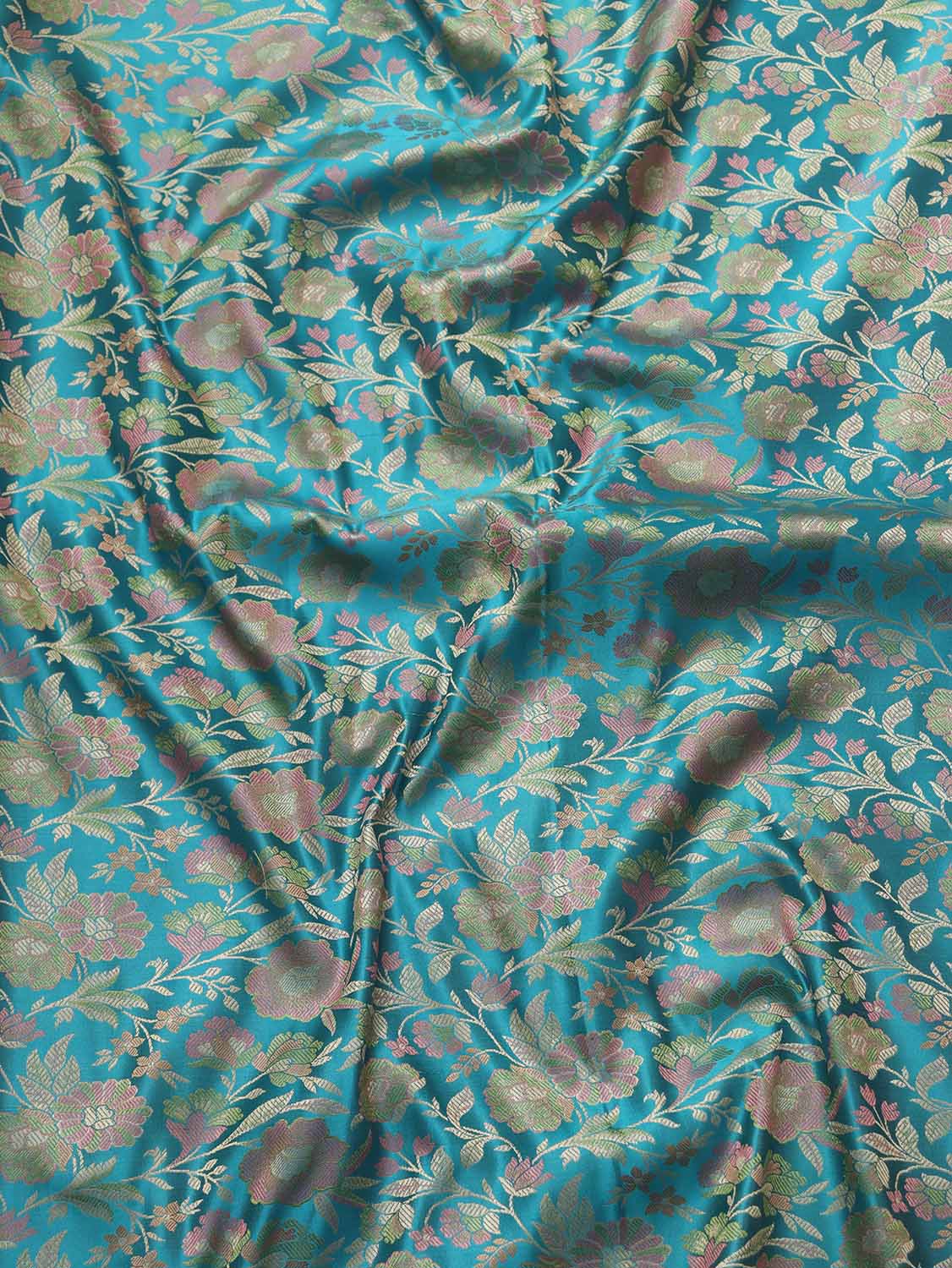Shop exquisite Blue Banarasi Silk Tanchui Jamawar Fabric (1 Mtr) - Luxurion World