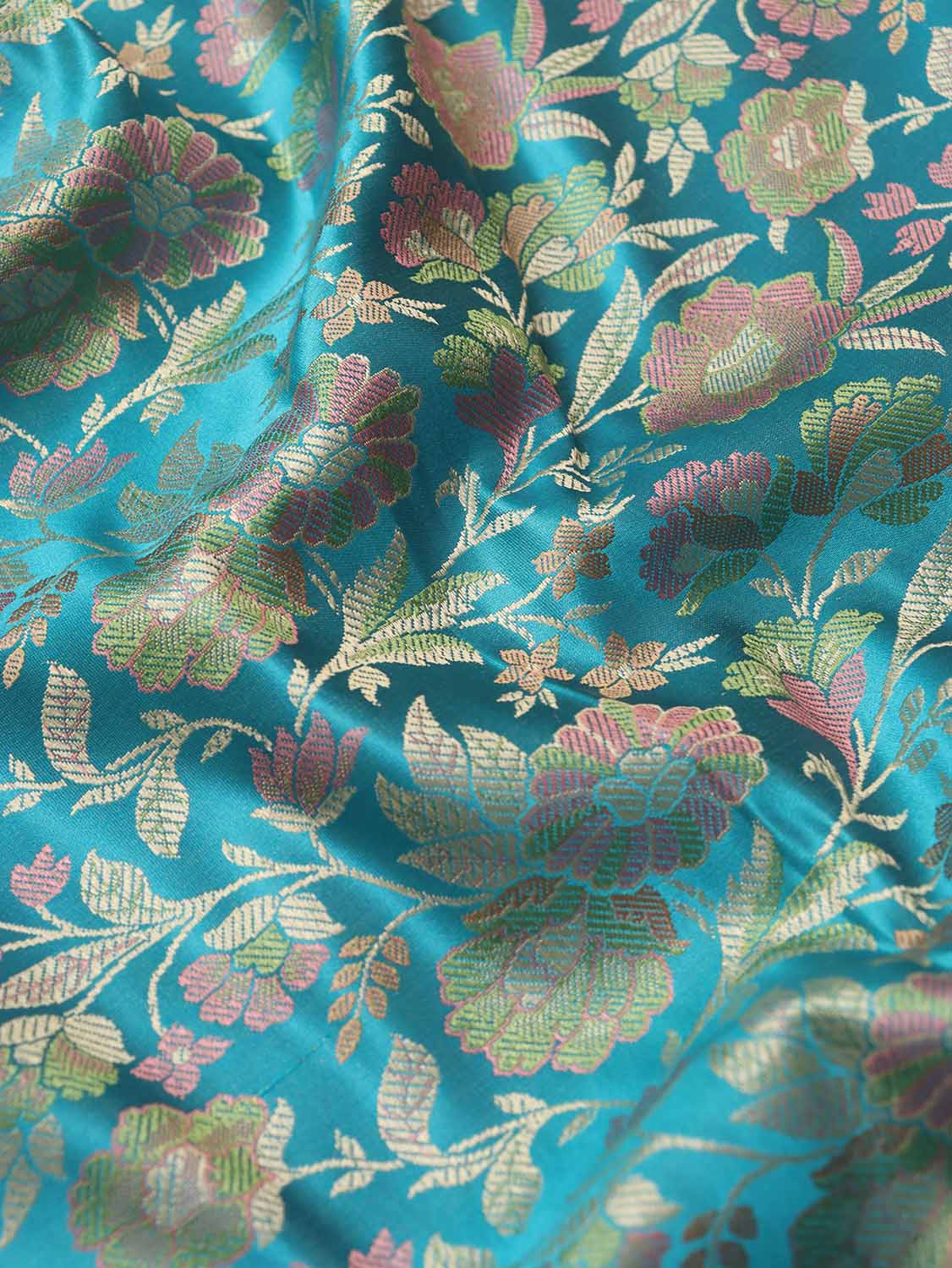 Shop exquisite Blue Banarasi Silk Tanchui Jamawar Fabric (1 Mtr) - Luxurion World