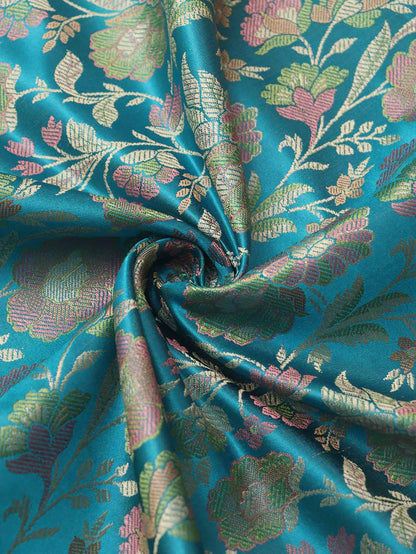 Shop exquisite Blue Banarasi Silk Tanchui Jamawar Fabric (1 Mtr) - Luxurion World