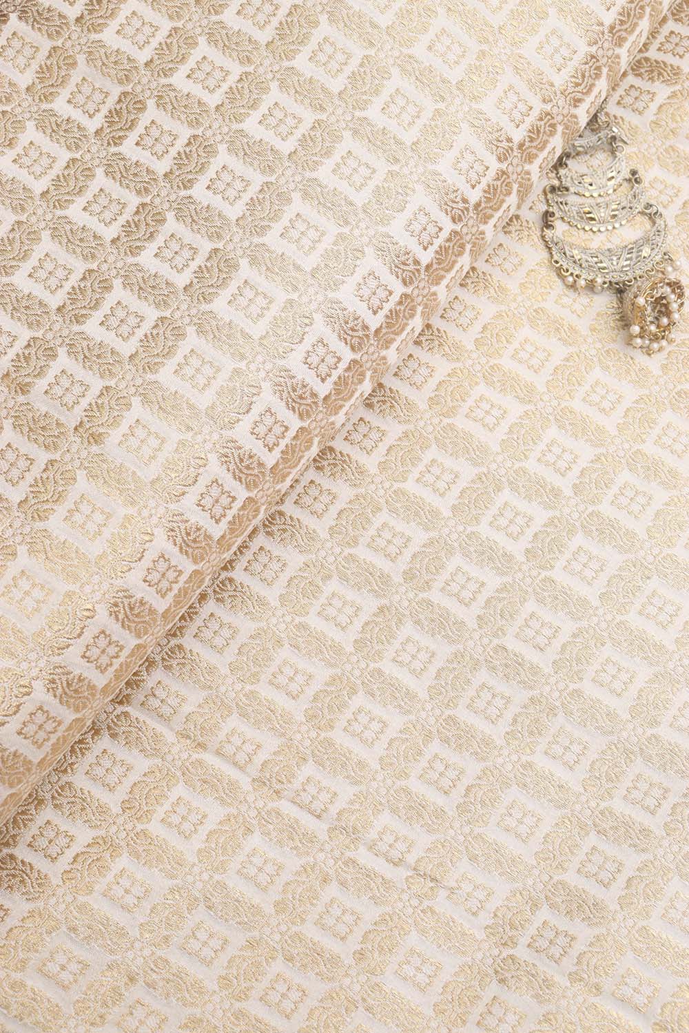 Off White Banarasi Silk Fabric ( 0.8 Mtr ) - Luxurion World