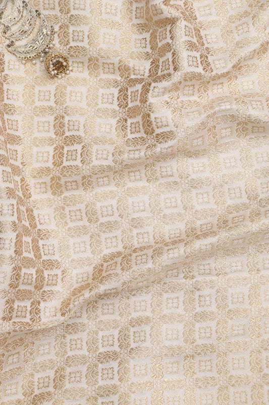 Off White Banarasi Silk Fabric ( 0.8 Mtr ) - Luxurion World