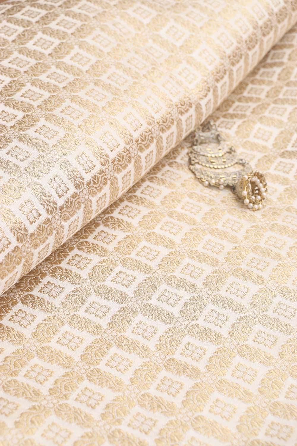 Off White Banarasi Silk Fabric ( 0.8 Mtr ) - Luxurion World