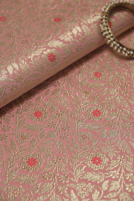 Pink Banarasi Brocade Silk Fabric ( 0.75 Mtr )
