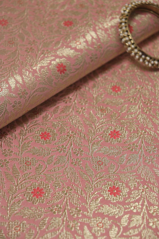 Pink Banarasi Brocade Silk Fabric ( 0.75 Mtr ) - Luxurion World