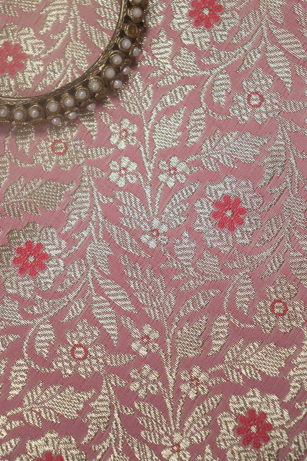 Pink Banarasi Brocade Silk Fabric ( 0.75 Mtr ) - Luxurion World