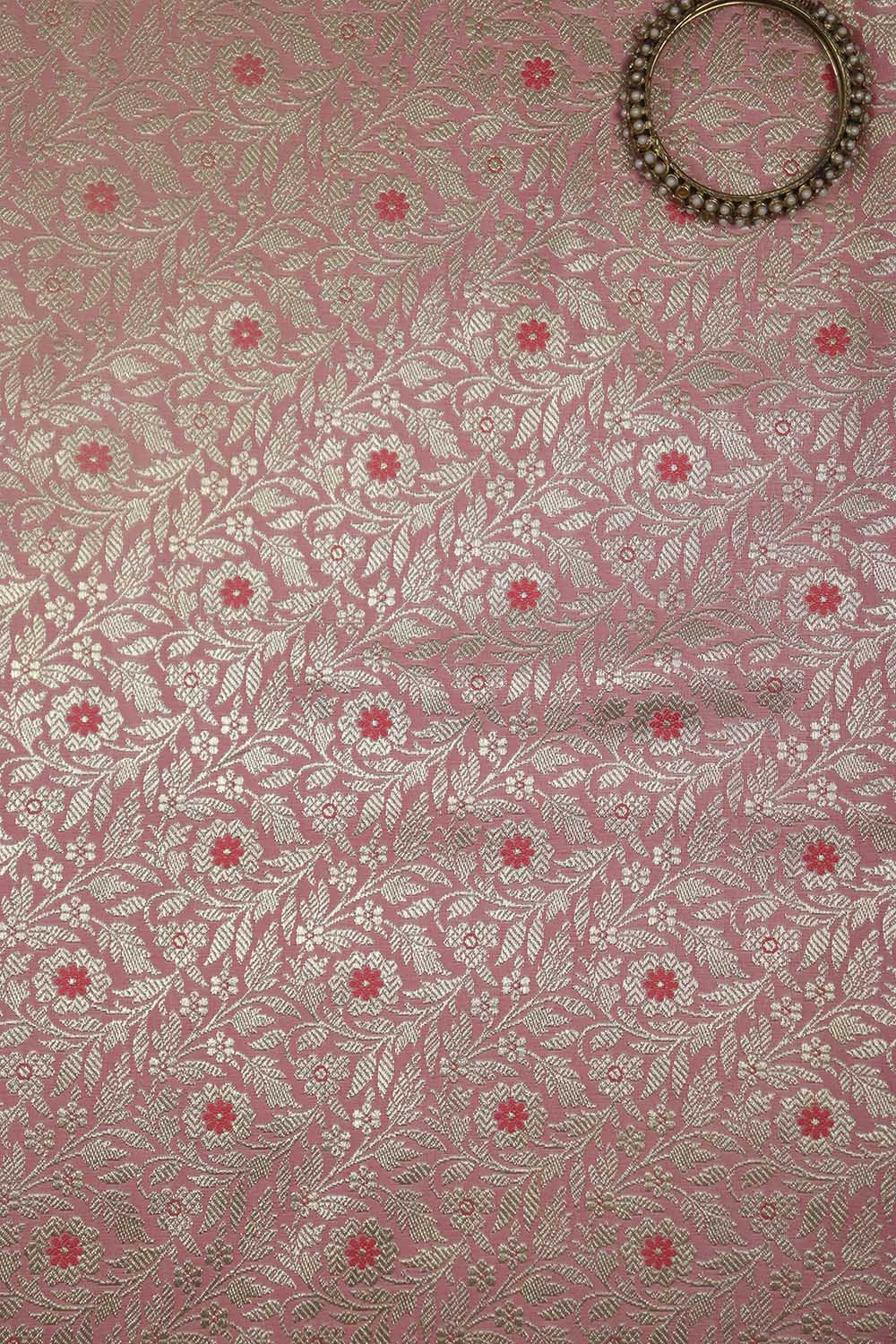 Pink Banarasi Brocade Silk Fabric ( 0.75 Mtr ) - Luxurion World