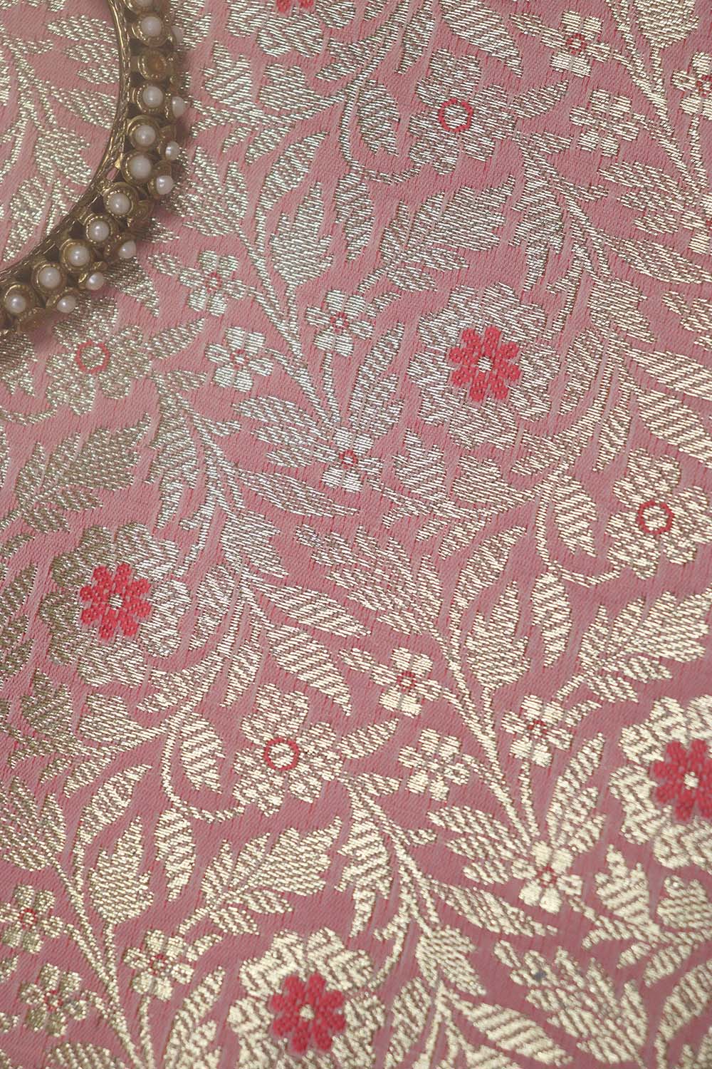 Pink Banarasi Brocade Silk Fabric ( 0.75 Mtr ) - Luxurion World