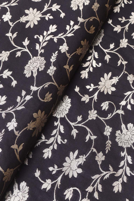 Black Banarasi Silk Fabric ( 1 Mtr ) - Luxurion World