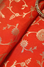 Orange Banarasi Brocade Silk Fabric ( 1 Mtr ) - Luxurion World