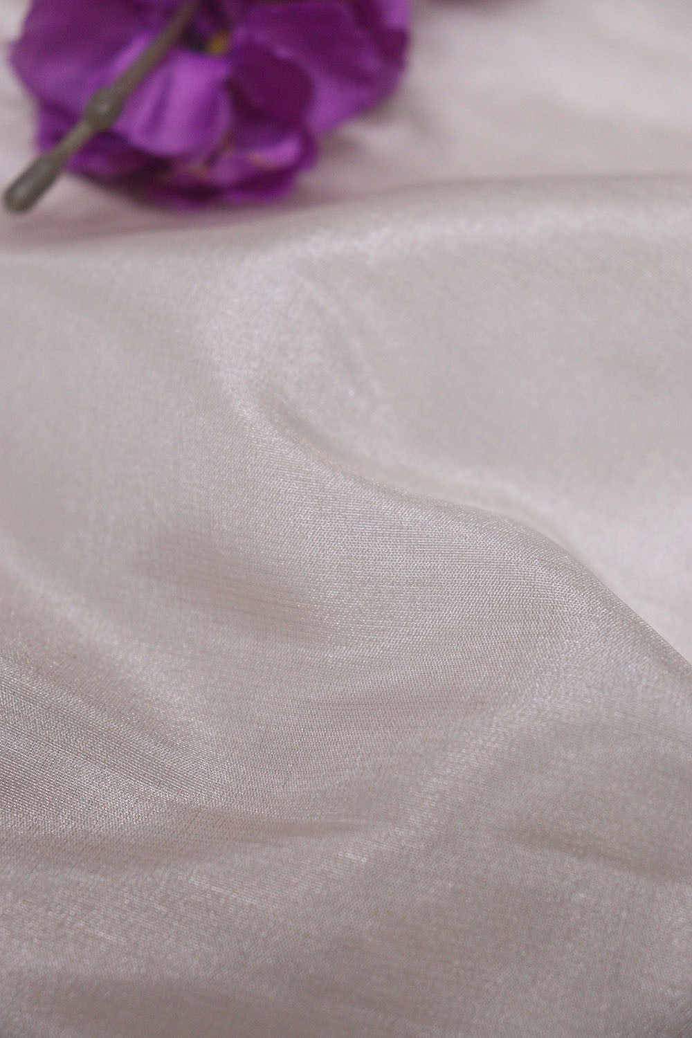 Silver Plain Tissue Katan Silk Fabric ( 1 mtr ) - Luxurion World
