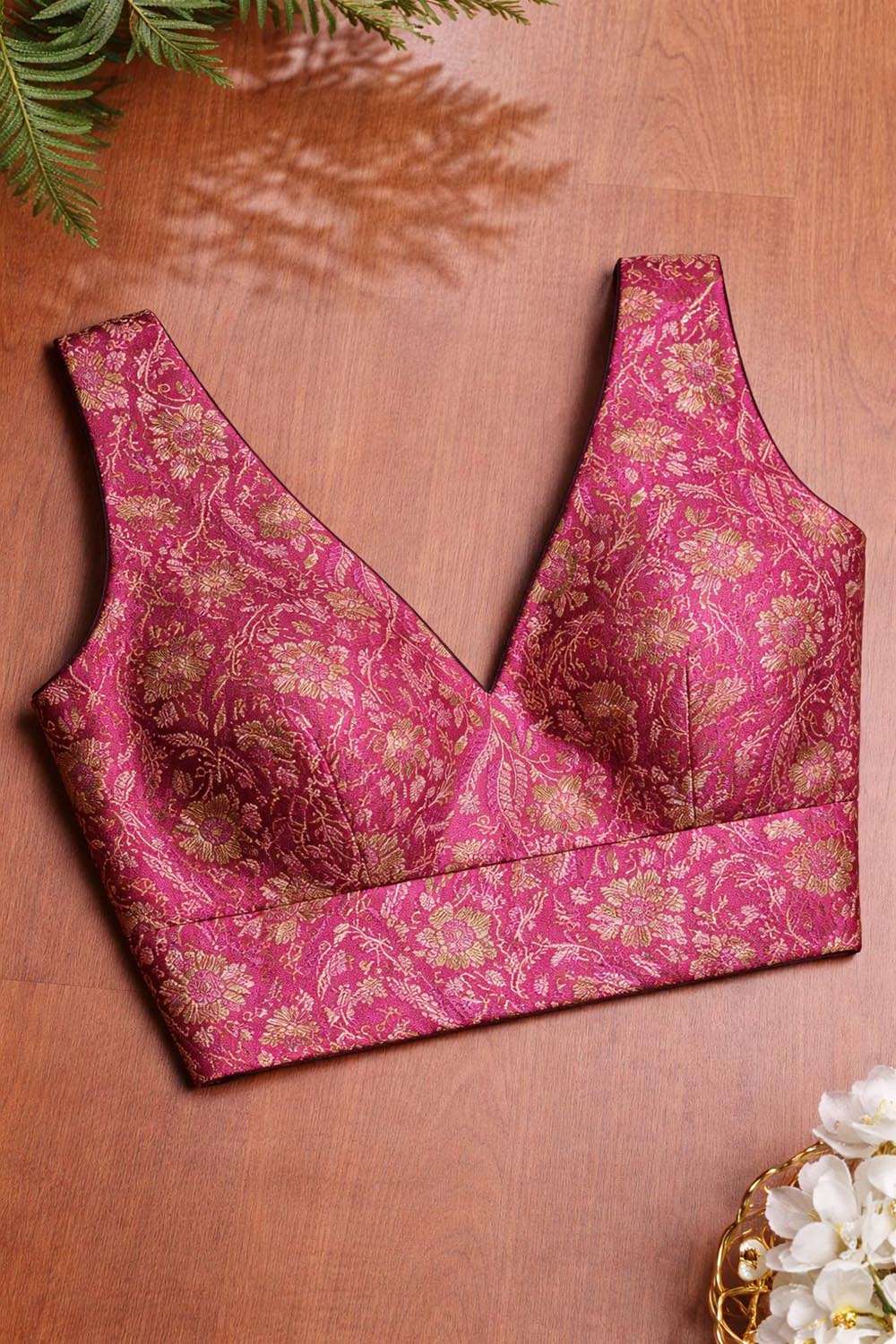 Pink Banarasi Silk Tanchui Jamawar Blouse - Luxurion World
