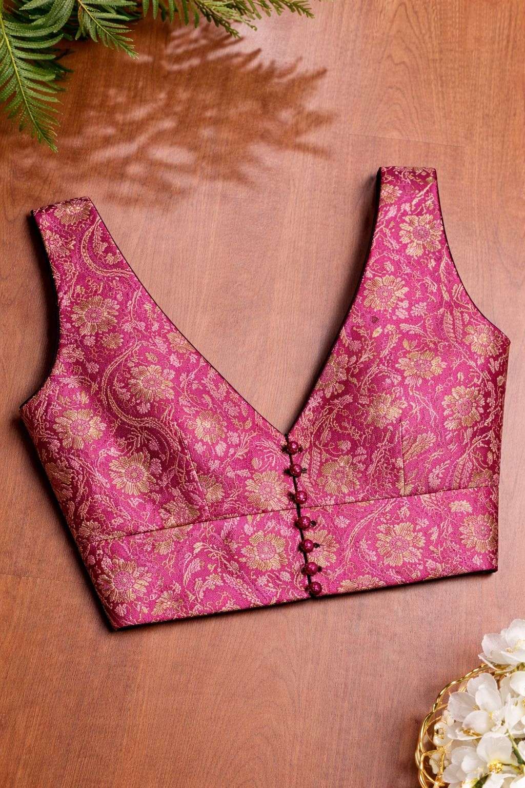 Pink Banarasi Silk Tanchui Jamawar Blouse - Luxurion World