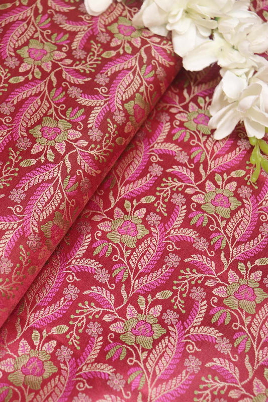 Shop Pink Banarasi Silk Tanchui Jamawar Fabric - 1 Mtr - Luxurion World