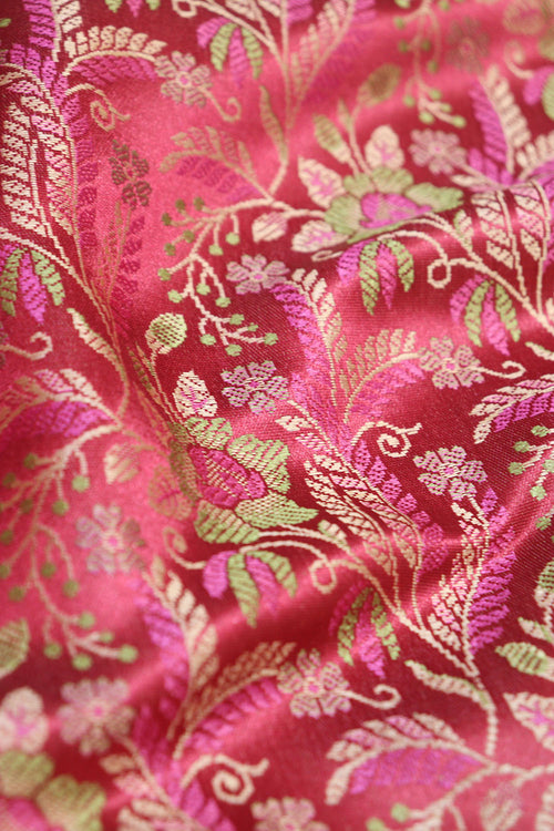 Shop Pink Banarasi Silk Tanchui Jamawar Fabric - 1 Mtr - Luxurion World