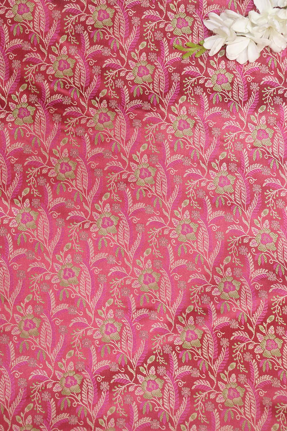 Shop Pink Banarasi Silk Tanchui Jamawar Fabric - 1 Mtr - Luxurion World
