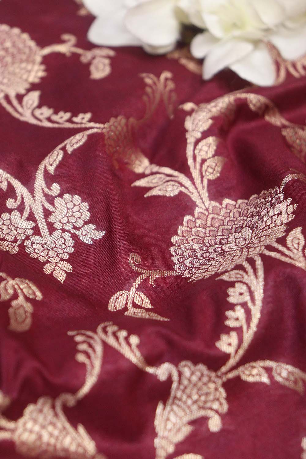 Maroon Banarasi Silk Jaal Work Fabric ( 1 Mtr ) - Luxurion World