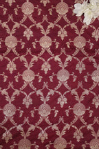 Maroon Banarasi Silk Jaal Work Fabric ( 1 Mtr ) - Luxurion World