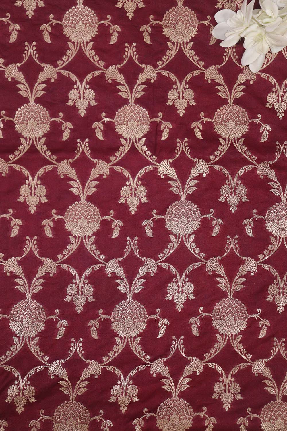 Maroon Banarasi Silk Jaal Work Fabric ( 1 Mtr ) - Luxurion World