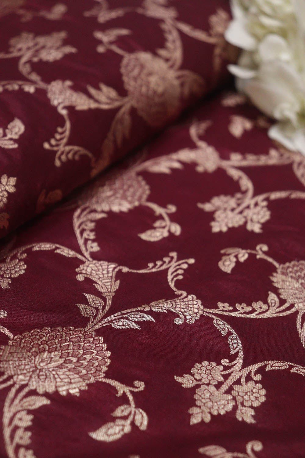 Maroon Banarasi Silk Jaal Work Fabric ( 1 Mtr ) - Luxurion World