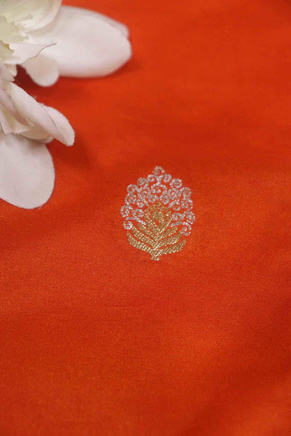 Orange Banarasi Silk Sona Roopa Fabric ( 1 Mtr ) - Luxurion World