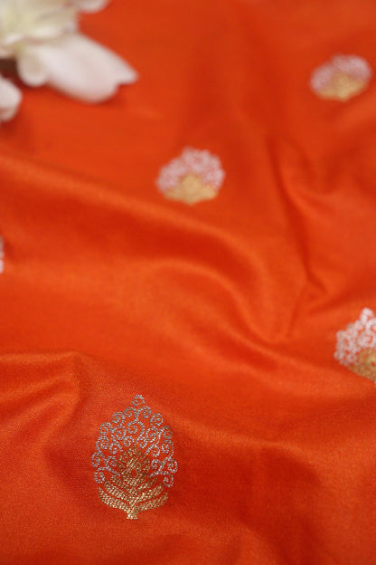 Orange Banarasi Silk Sona Roopa Fabric ( 1 Mtr ) - Luxurion World
