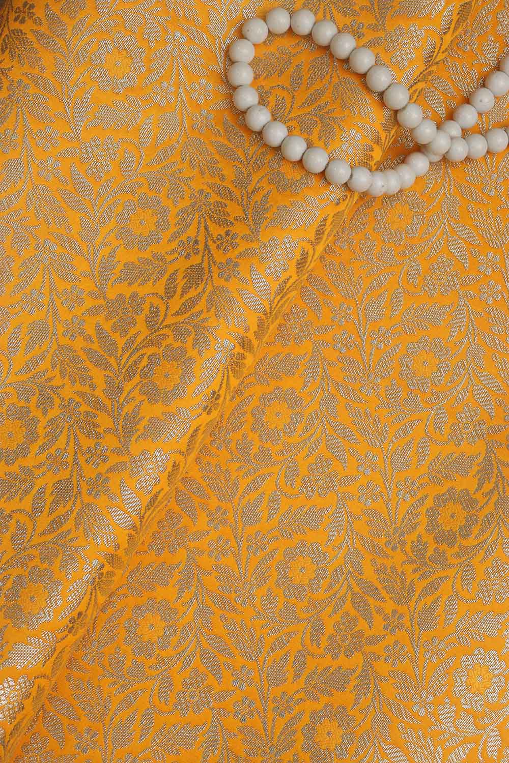 Yellow Banarasi Silk Satin Zari Brocade Fabric (1 Mtr): Luxurious Elegance for Your Creations - Luxurion World