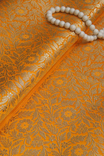 Yellow Banarasi Silk Satin Zari Brocade Fabric (1 Mtr): Luxurious Elegance for Your Creations - Luxurion World