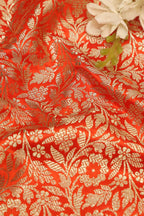 Luxurious Orange Banarasi Silk Satin Zari Brocade Fabric - Perfect for Elegant Creations ( 1 Mtr ) - Luxurion World