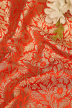 Luxurious Orange Banarasi Silk Satin Zari Brocade Fabric - Perfect for Elegant Creations ( 1 Mtr ) - Luxurion World