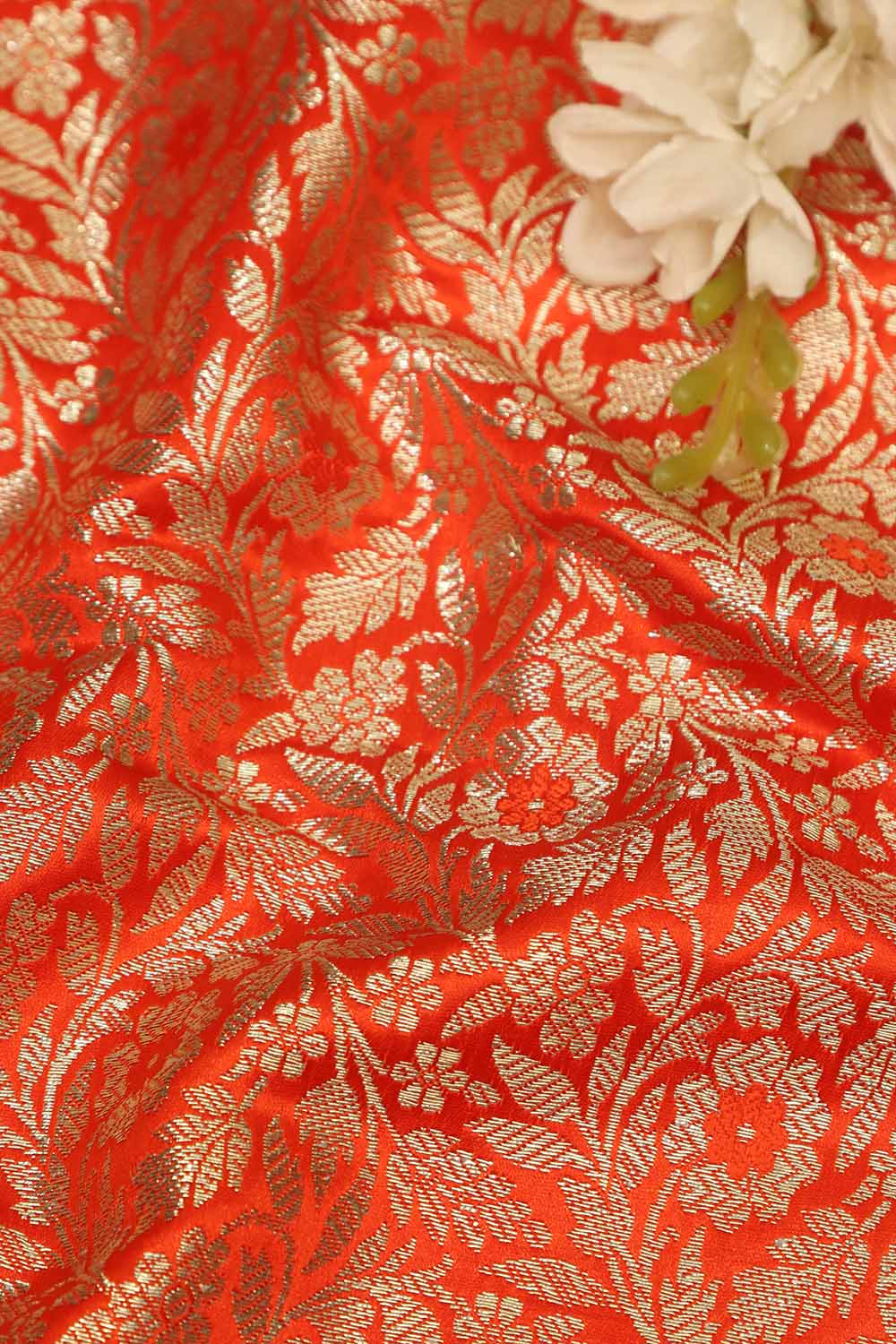 Luxurious Orange Banarasi Silk Satin Zari Brocade Fabric - Perfect for Elegant Creations ( 1 Mtr ) - Luxurion World