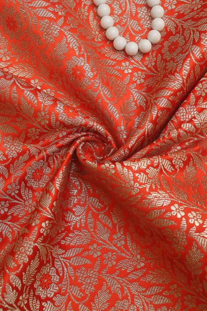 Luxurious Orange Banarasi Silk Satin Zari Brocade Fabric - Perfect for Elegant Creations ( 1 Mtr ) - Luxurion World