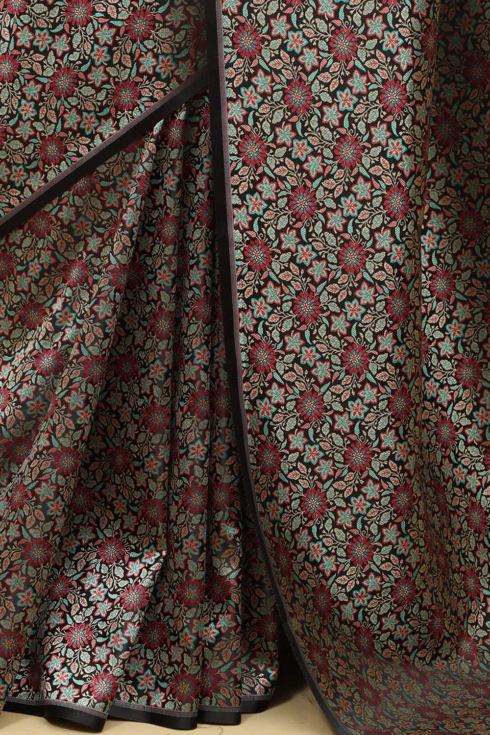 Elegant Black Banarasi Silk Tanchui Jamawar Brocade Saree - Luxurion World