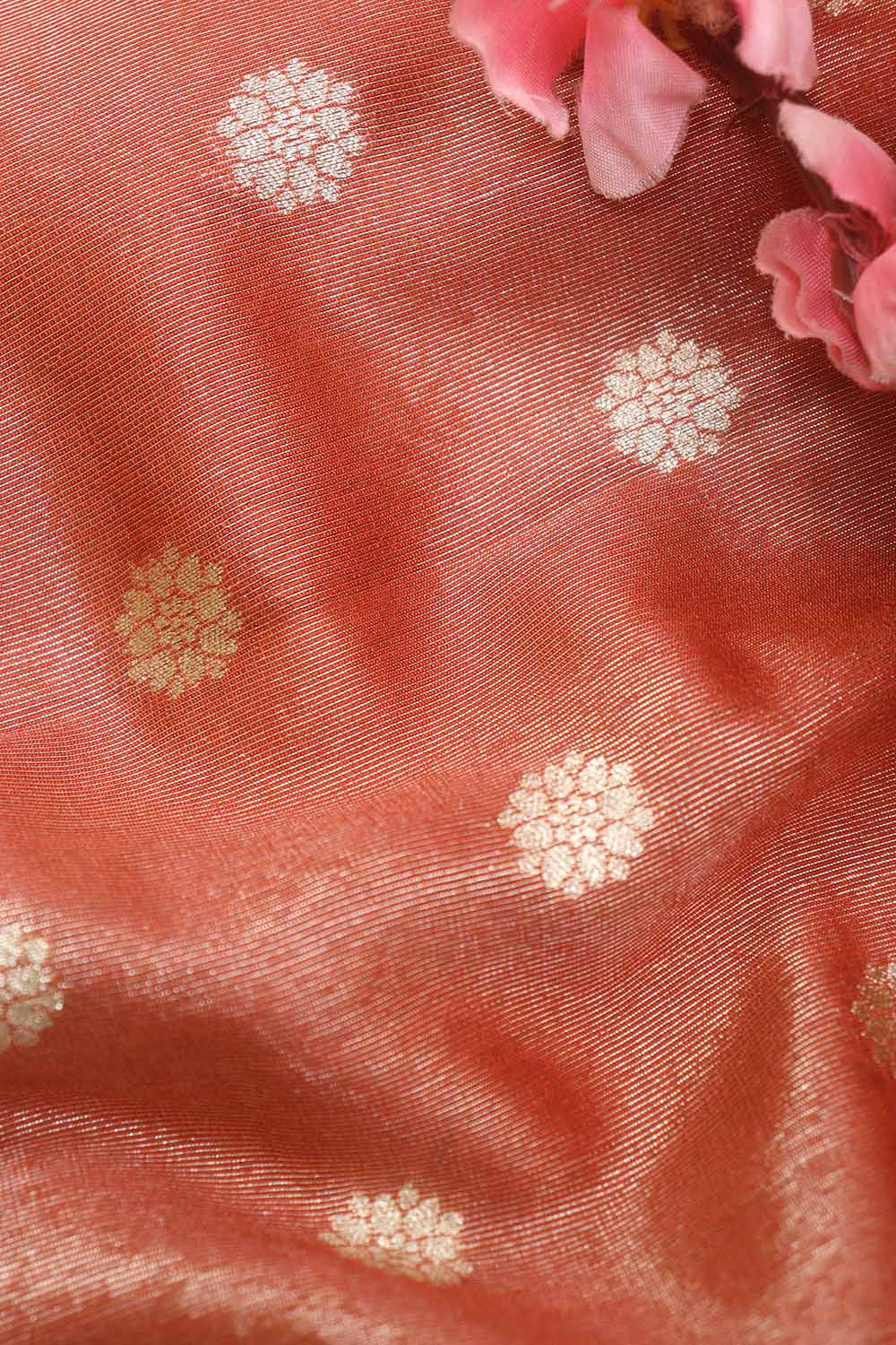 Elegant Maroon Banarasi Tissue Silk with Zari Booti Design (1 Mtr) - Luxurion World