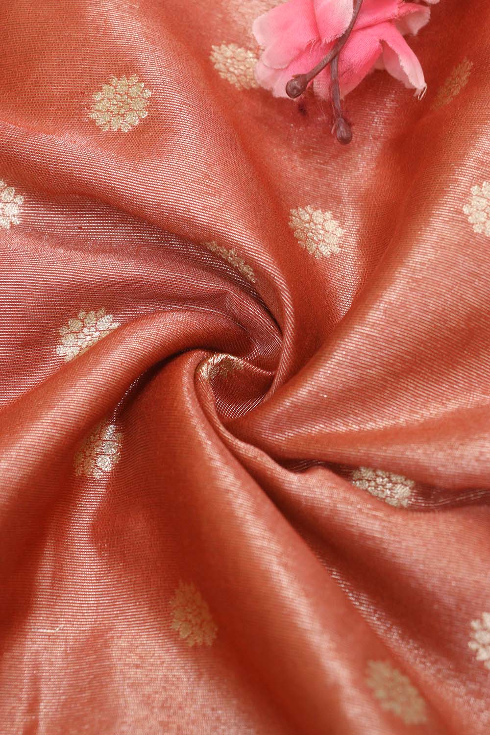 Elegant Maroon Banarasi Tissue Silk with Zari Booti Design (1 Mtr) - Luxurion World