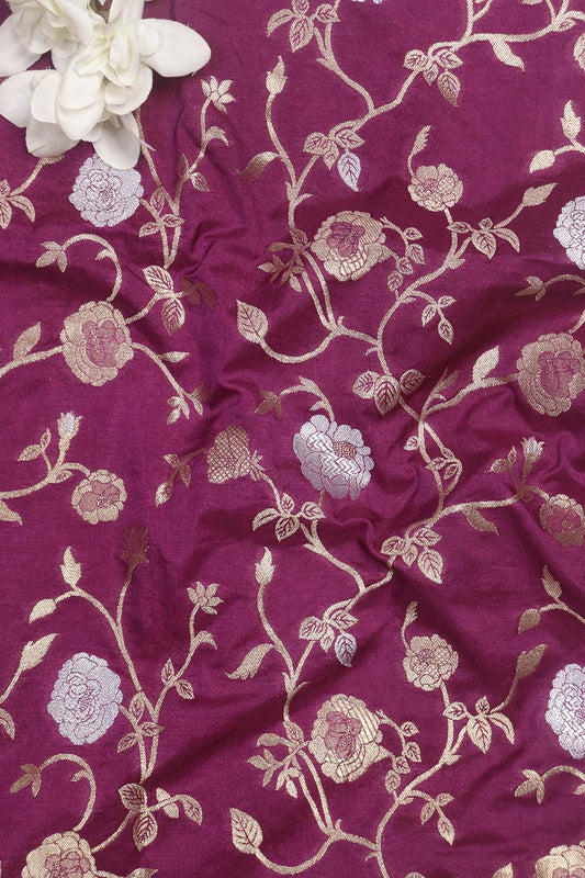 Purple Banarasi Sona Roopa Silk Fabric (1 Mtr): Luxurious Elegance for Your Creations