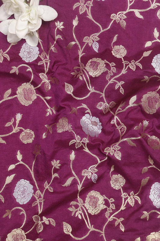 Purple Banarasi Sona Roopa Silk Fabric (1 Mtr): Luxurious Elegance for Your Creations - Luxurion World