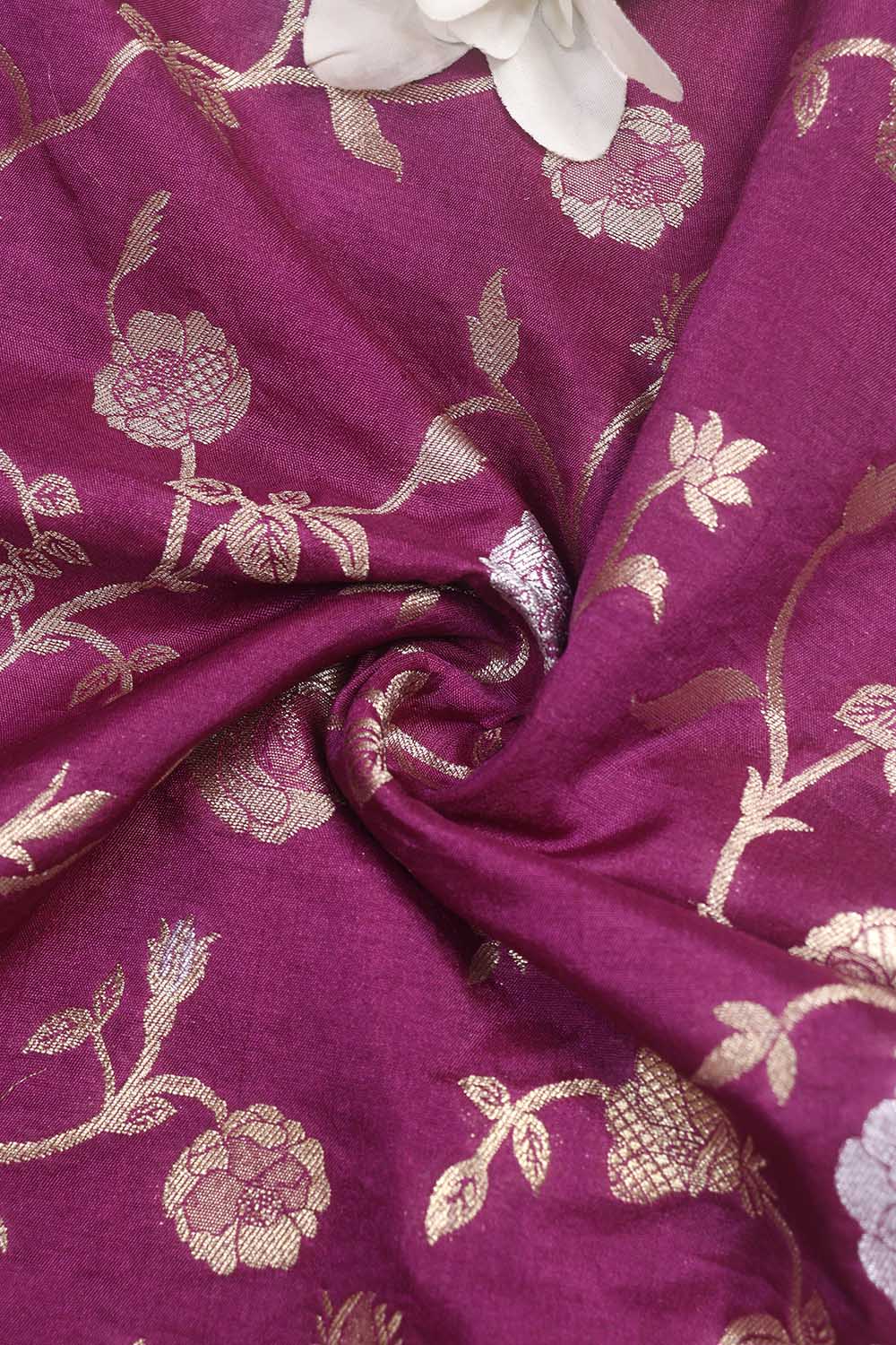 Purple Banarasi Sona Roopa Silk Fabric (1 Mtr): Luxurious Elegance for Your Creations - Luxurion World