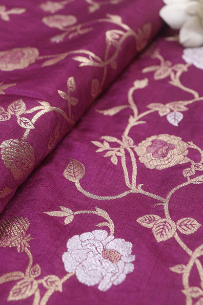 Purple Banarasi Sona Roopa Silk Fabric (1 Mtr): Luxurious Elegance for Your Creations - Luxurion World