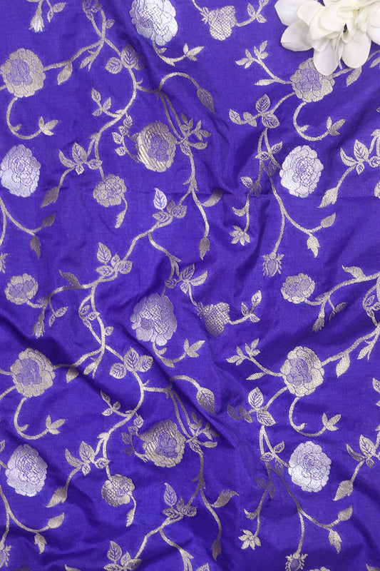 Blue Banarasi Sona Roopa Silk Fabric (1 Mtr): Luxurious Elegance for Your Creations