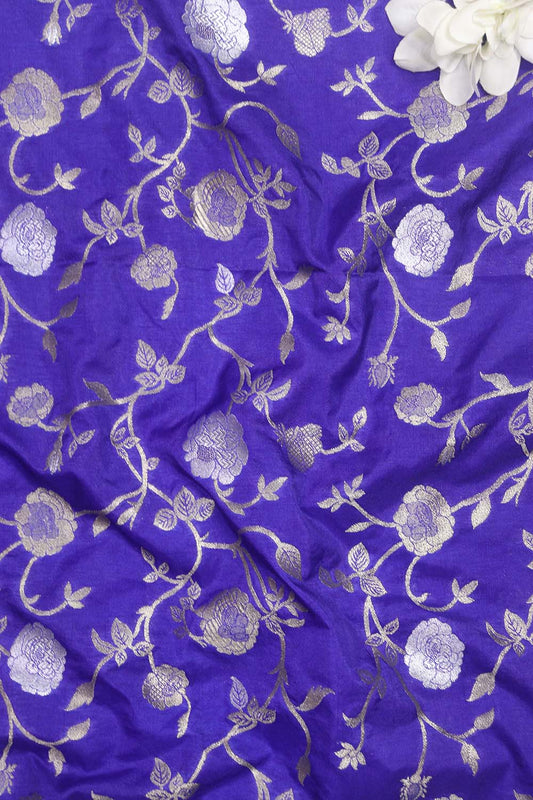 Blue Banarasi Sona Roopa Silk Fabric (1 Mtr): Luxurious Elegance for Your Creations - Luxurion World
