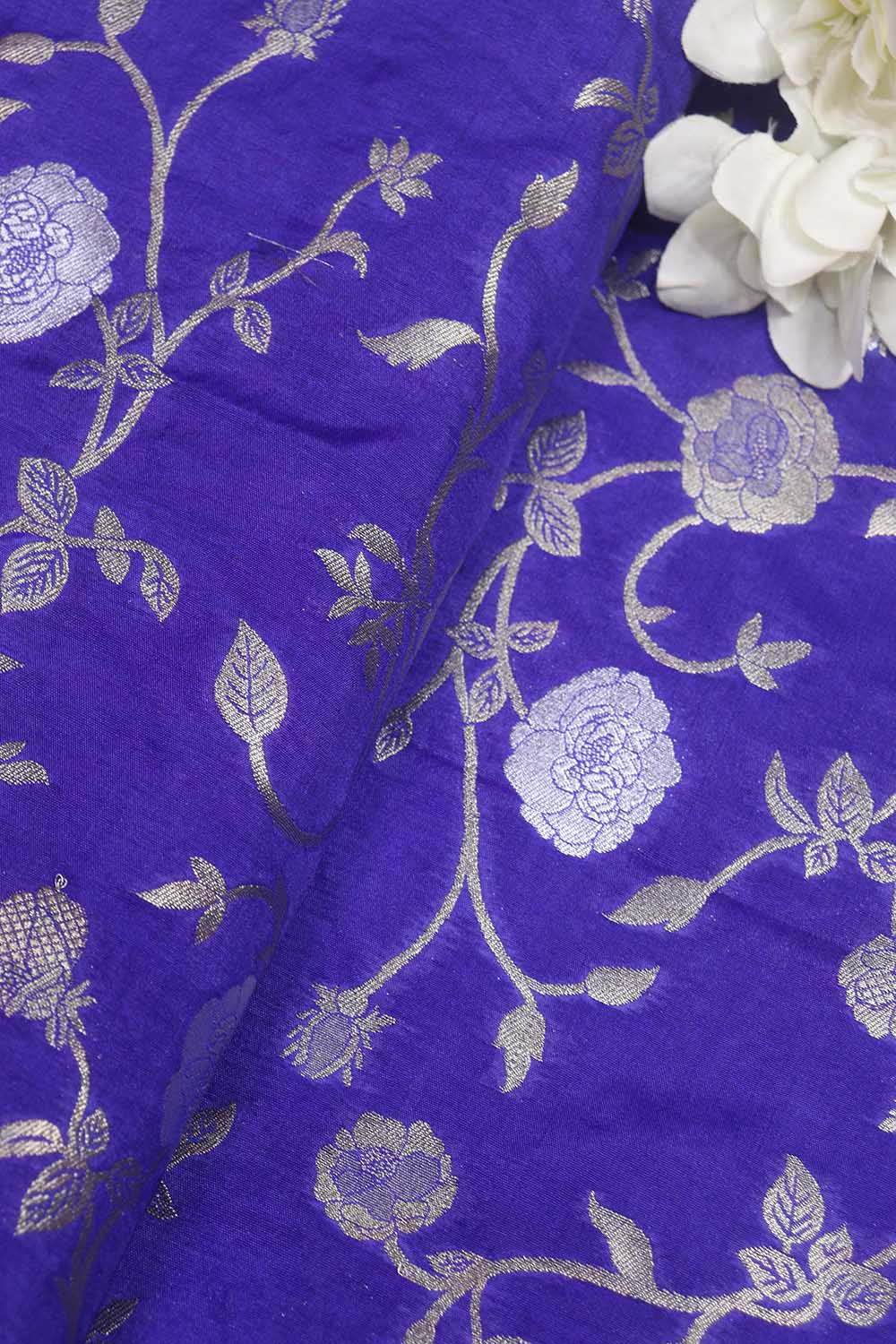 Blue Banarasi Sona Roopa Silk Fabric (1 Mtr): Luxurious Elegance for Your Creations - Luxurion World