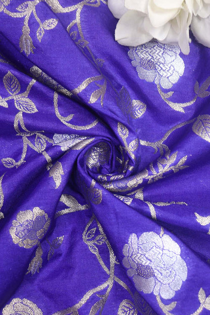Blue Banarasi Sona Roopa Silk Fabric (1 Mtr): Luxurious Elegance for Your Creations - Luxurion World