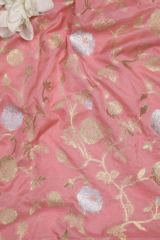 Pink Banarasi Sona Roopa Silk Fabric (1 Mtr): Luxurious Elegance for Your Creations - Luxurion World