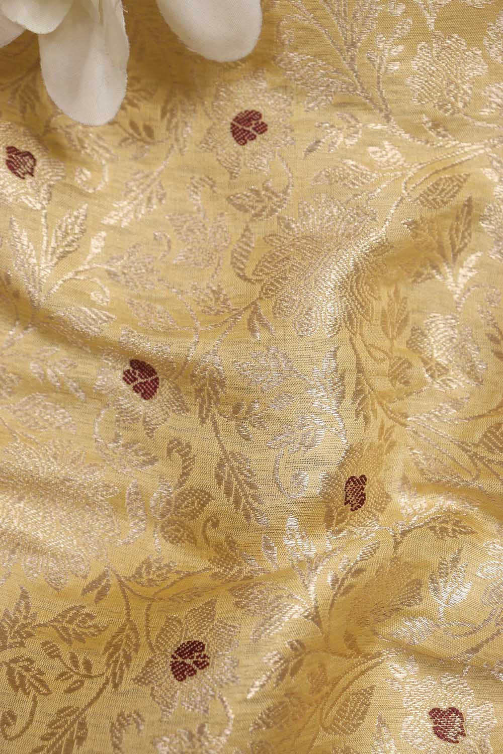 Elegant Pastel Banarasi Pure Katan Silk Brocade Fabric (1.5 Mtr) - Luxurion World