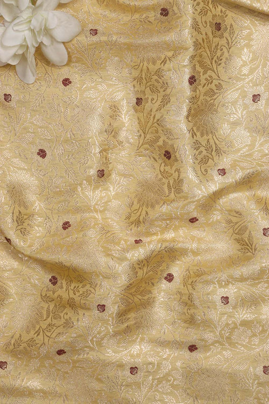 Elegant Pastel Banarasi Pure Katan Silk Brocade Fabric (1.5 Mtr) - Luxurion World