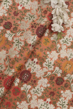 Orange Banarasi Kimkhwab Silk Meenakari Fabric ( 1 Mtr ) - Luxurion World