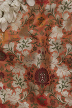 Orange Banarasi Kimkhwab Silk Meenakari Fabric ( 1 Mtr ) - Luxurion World
