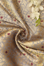 Elegant Grey Banarasi Silk Brocade Fabric ( 0.5 Mtr  ) - Luxurion World