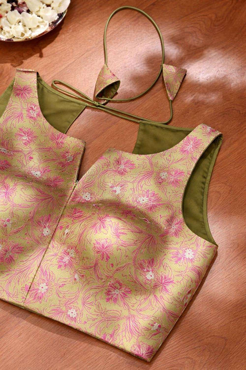 Green Banarasi Tanchui Silk Fabric - Luxurion World